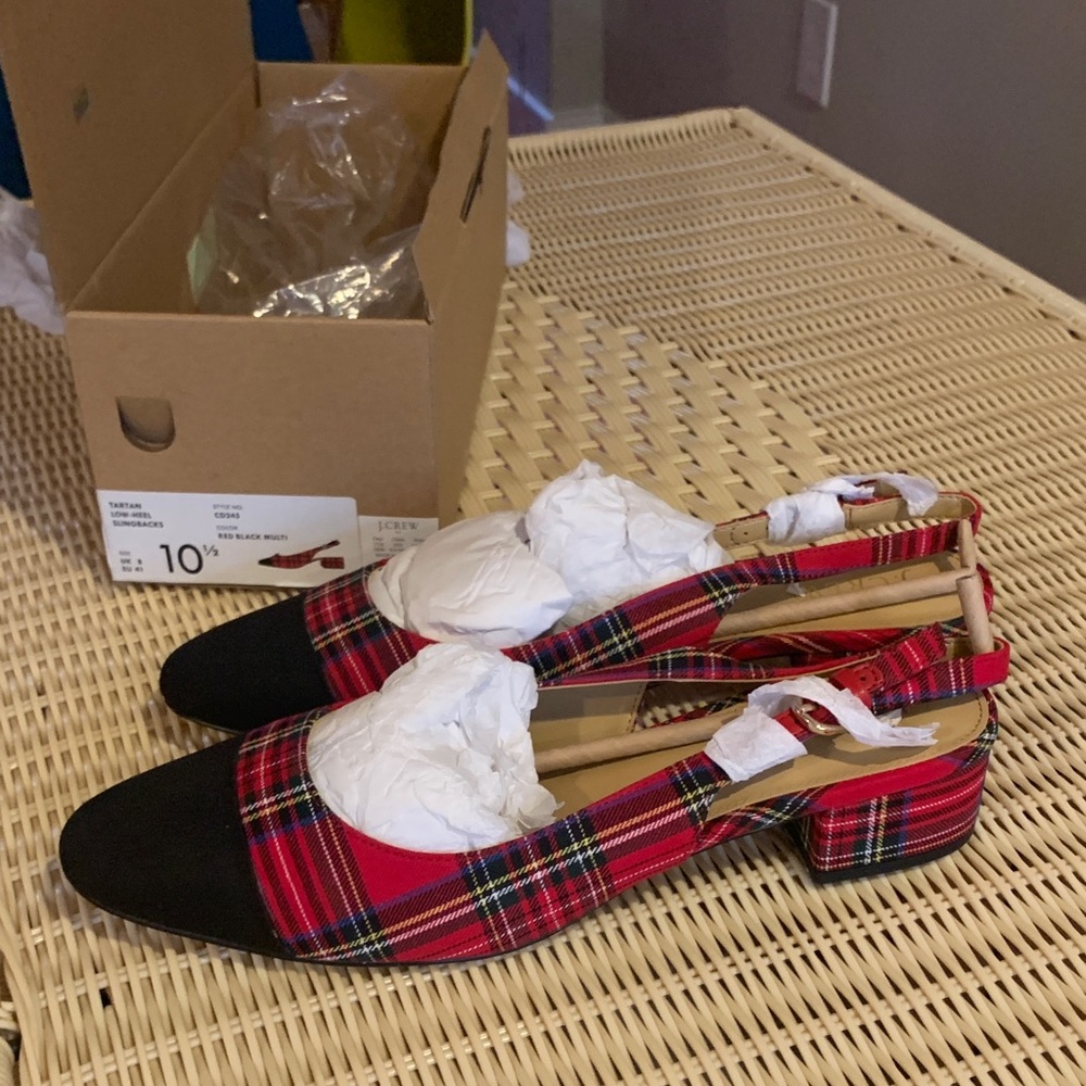 NWT J. Crew tartan low-heel slingbacks plaid